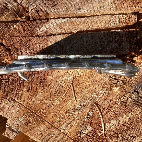 Vintage Bright Pyrite Artisan Stone On Outlined Rectangular Metal Belt Buckle - Picture 6 of 13